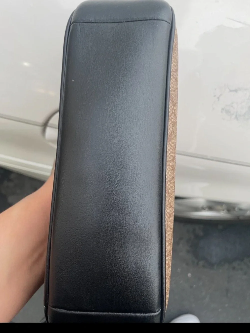 Coach Tan Signature Coated Canvas Crossbody with Black Trim